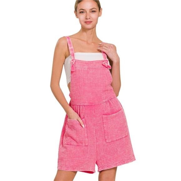 Zenana Woven Double Gauze Acid Washed Romper - Picture 1 of 3